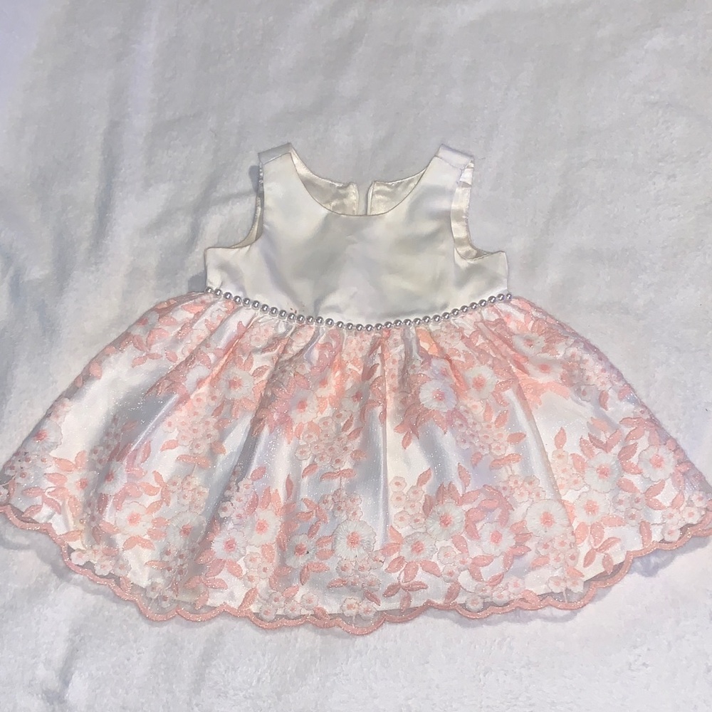 American Princess White and Light Pink Floral Lace Party Dress